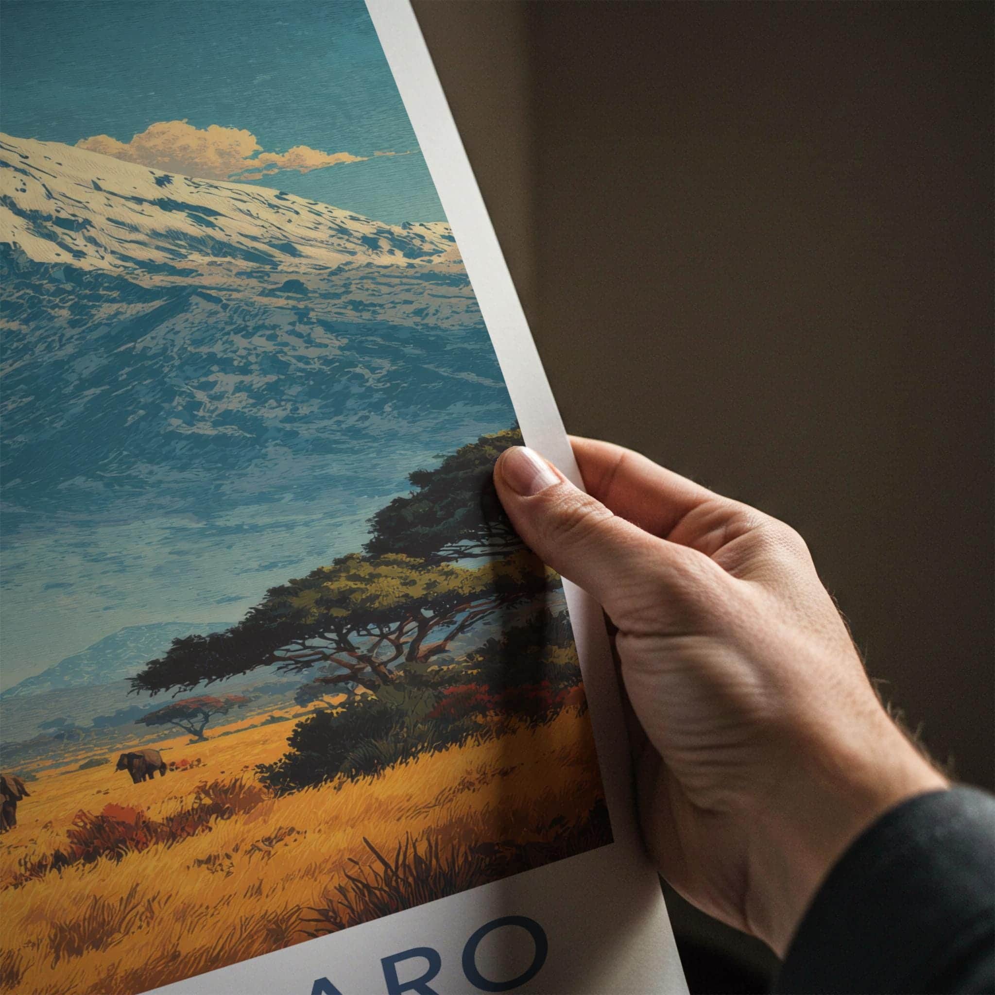 Kilimanjaro Poster - Tanzania Travel Art - Savanna Elephants Peak Home Decor
