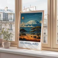 Kilimanjaro Poster - Tanzania Travel Art - Savanna Elephants Sunset Home Decor