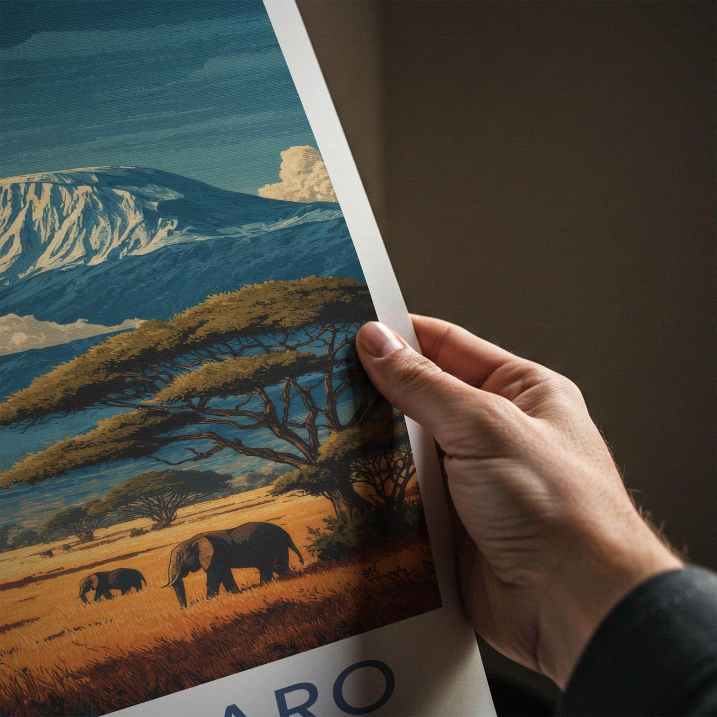 Kilimanjaro Poster - Tanzania Travel Art - Savanna Elephants Sunset Home Decor