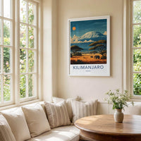 Kilimanjaro Poster - Tanzania Travel Art - Savanna Elephants Sunset Home Decor