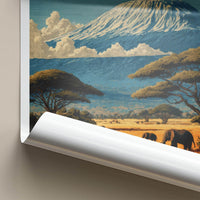 Kilimanjaro Poster - Tanzania Travel Art - Savanna Elephants Sunset Home Decor