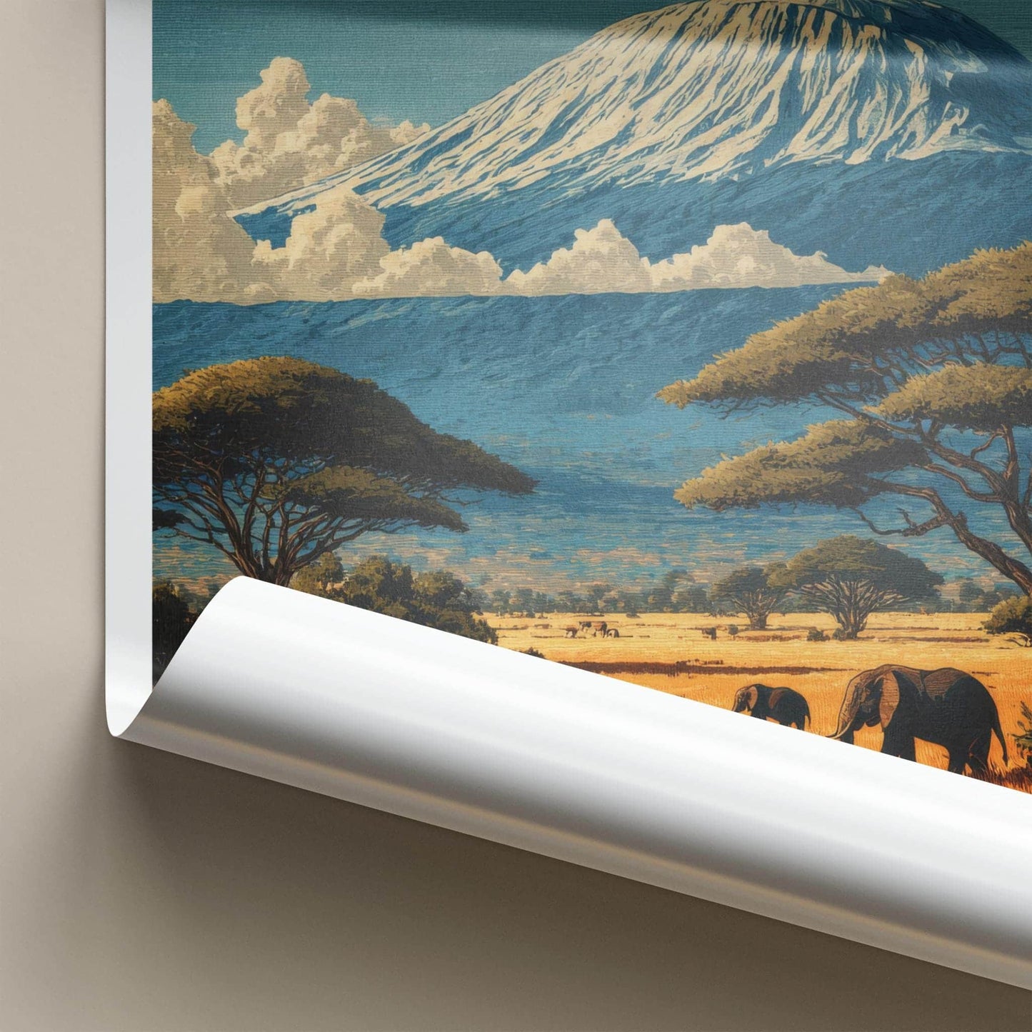 Kilimanjaro Poster - Tanzania Travel Art - Savanna Elephants Sunset Home Decor