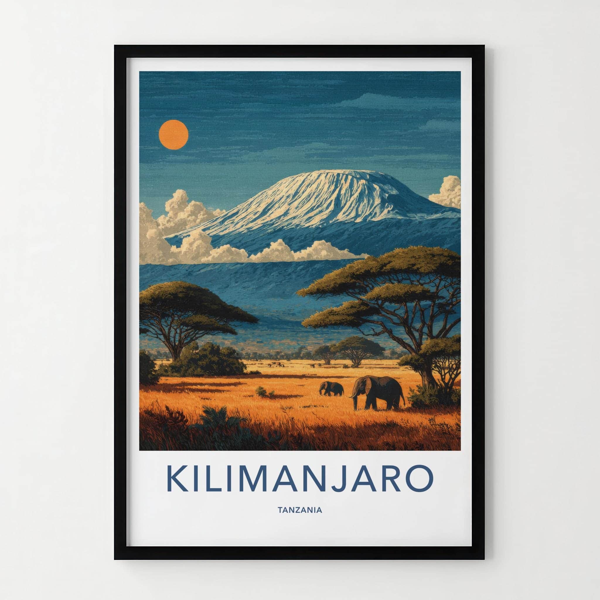 Kilimanjaro Poster - Tanzania Travel Art - Savanna Elephants Sunset Home Decor