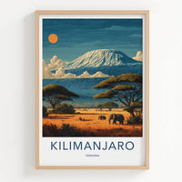 Kilimanjaro Poster - Tanzania Travel Art - Savanna Elephants Sunset Home Decor