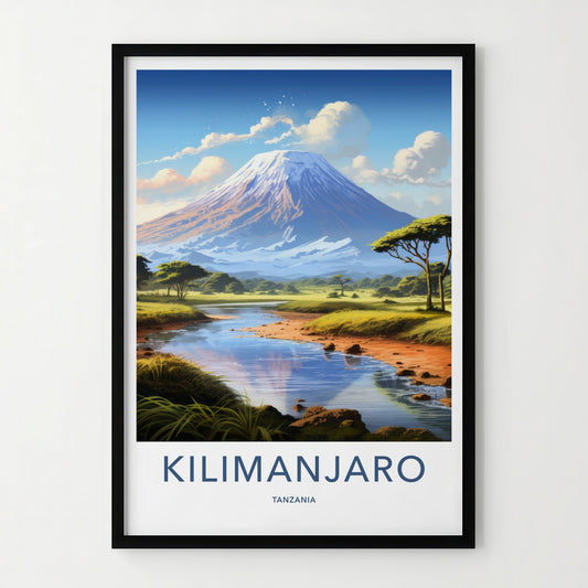 Kilimanjaro Poster - Tanzania Travel Art - Snowy Peak River Home Decor
