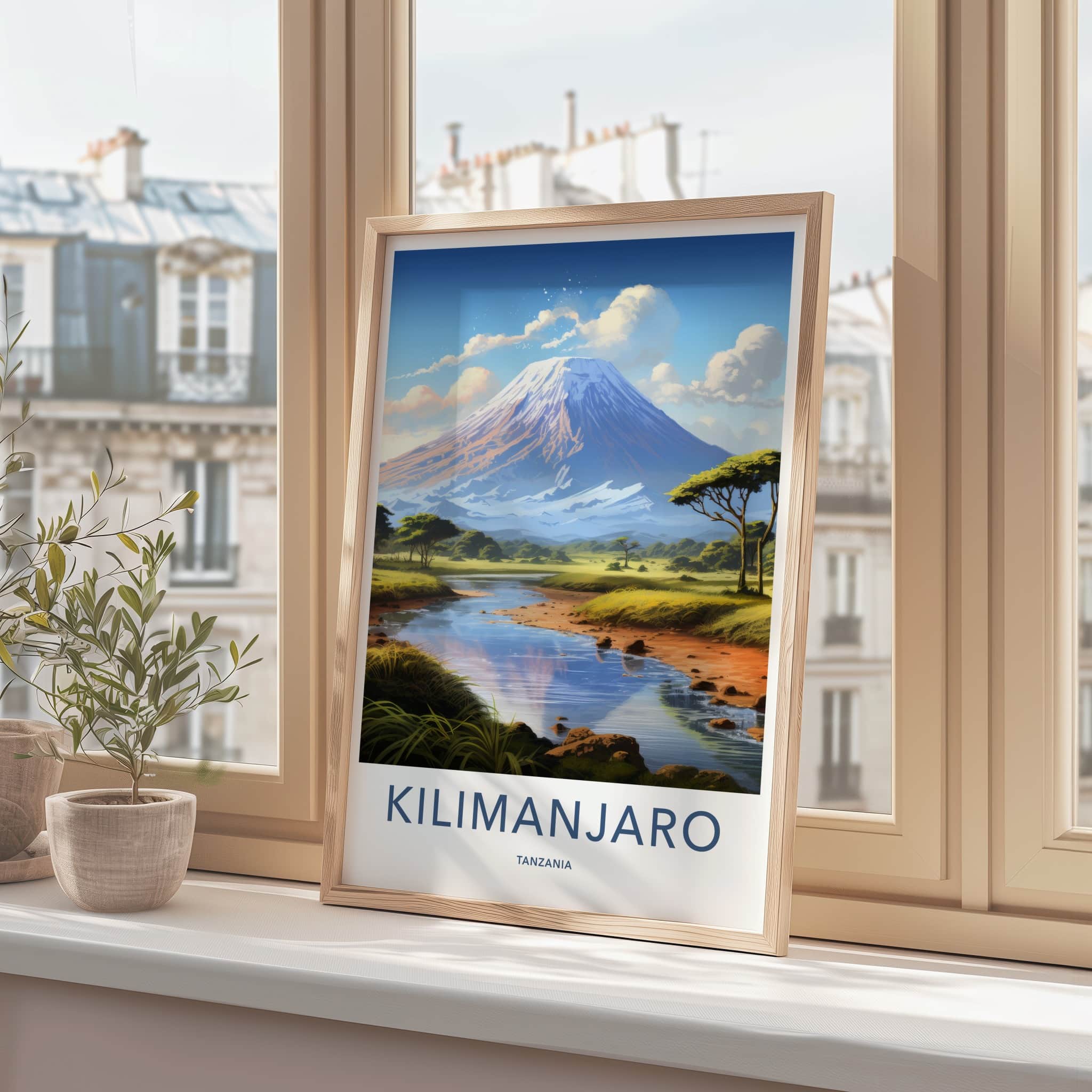 Kilimanjaro Poster - Tanzania Travel Art - Snowy Peak River Home Decor