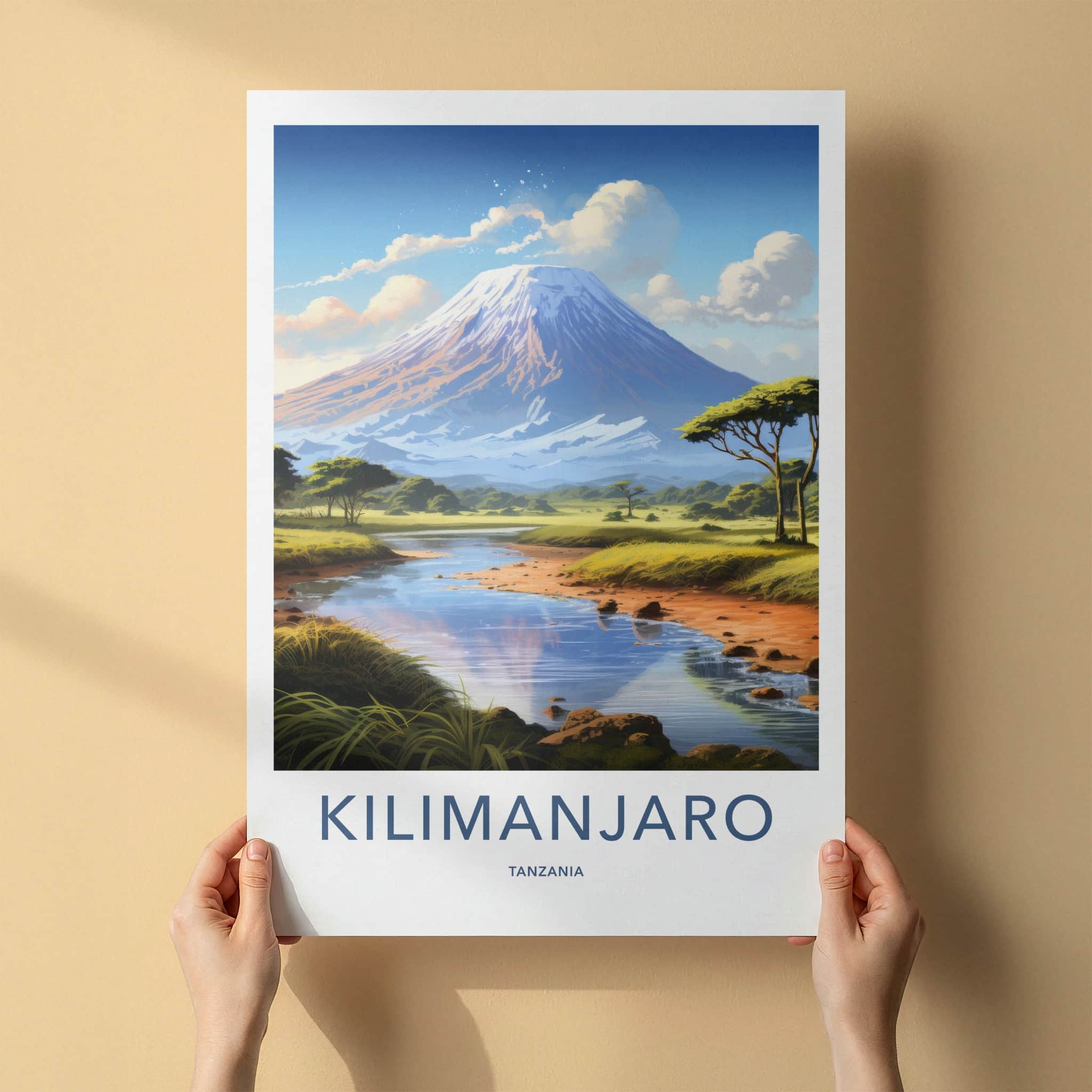 Kilimanjaro Poster - Tanzania Travel Art - Snowy Peak River Home Decor