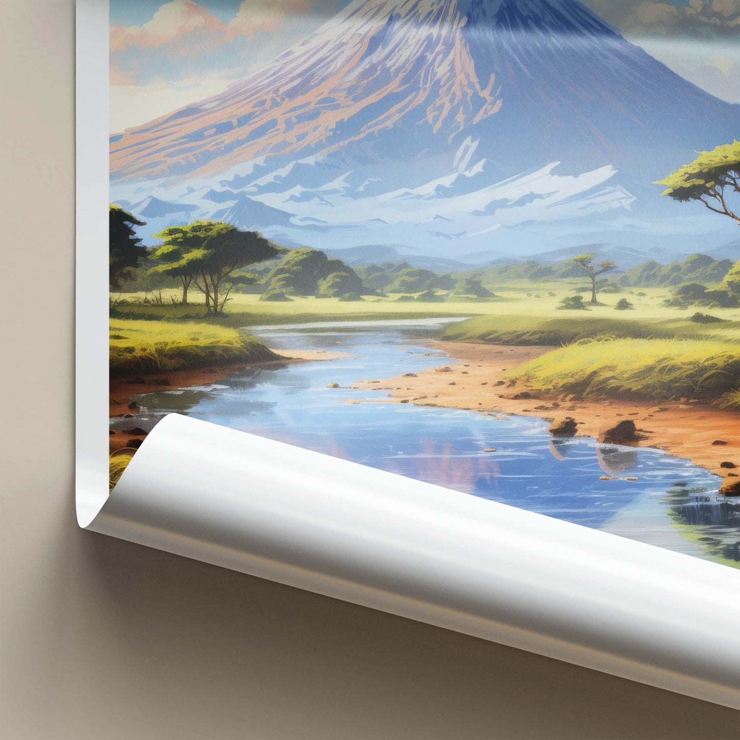 Kilimanjaro Poster - Tanzania Travel Art - Snowy Peak River Home Decor