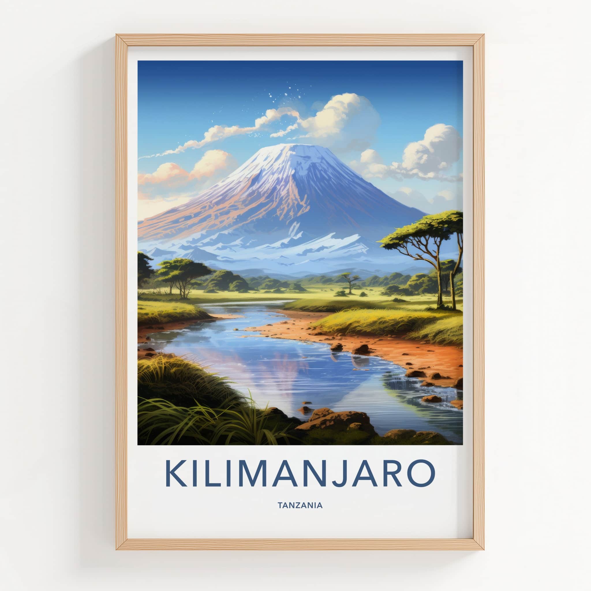 Kilimanjaro Poster - Tanzania Travel Art - Snowy Peak River Home Decor