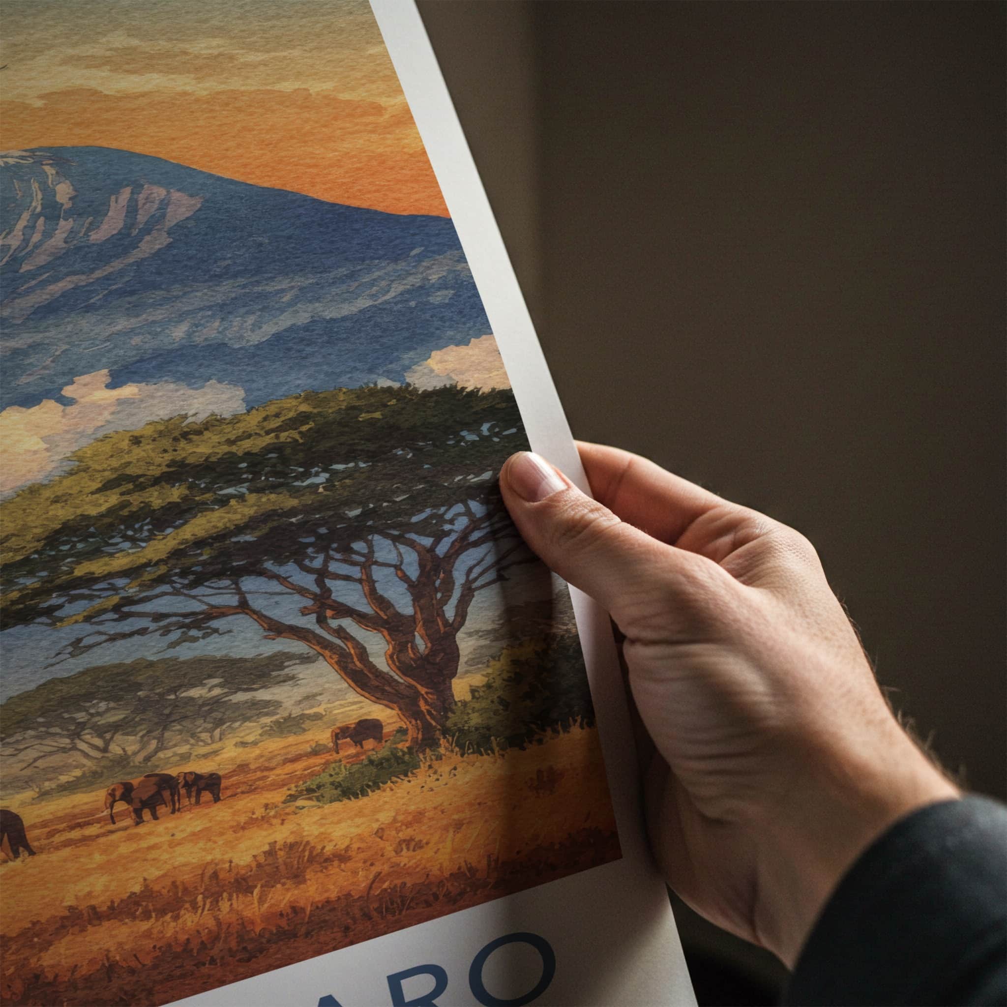 Kilimanjaro Poster - Tanzania Travel Print - Sunset Elephant Wildlife Home Decor
