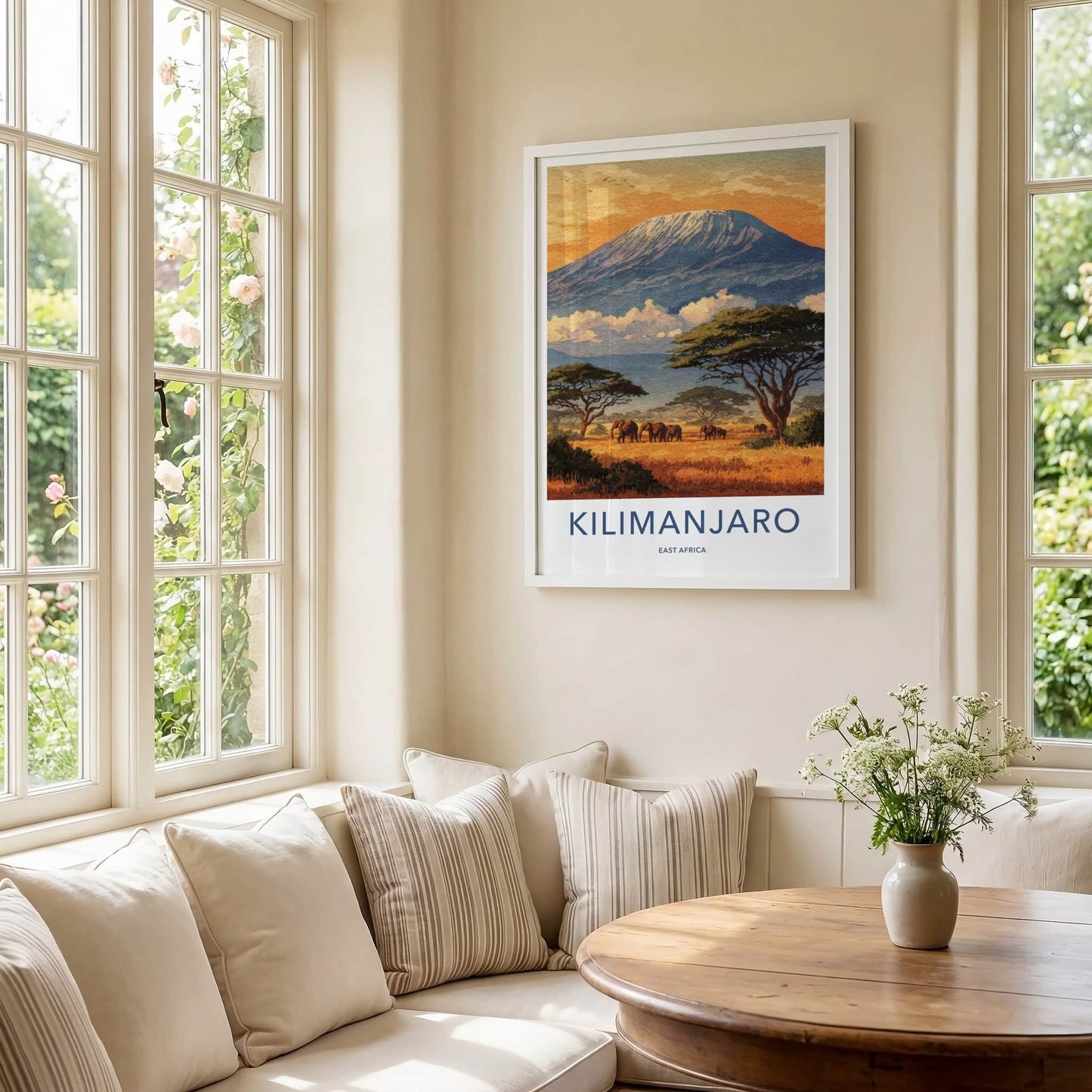 Kilimanjaro Poster - Tanzania Travel Print - Sunset Elephant Wildlife Home Decor