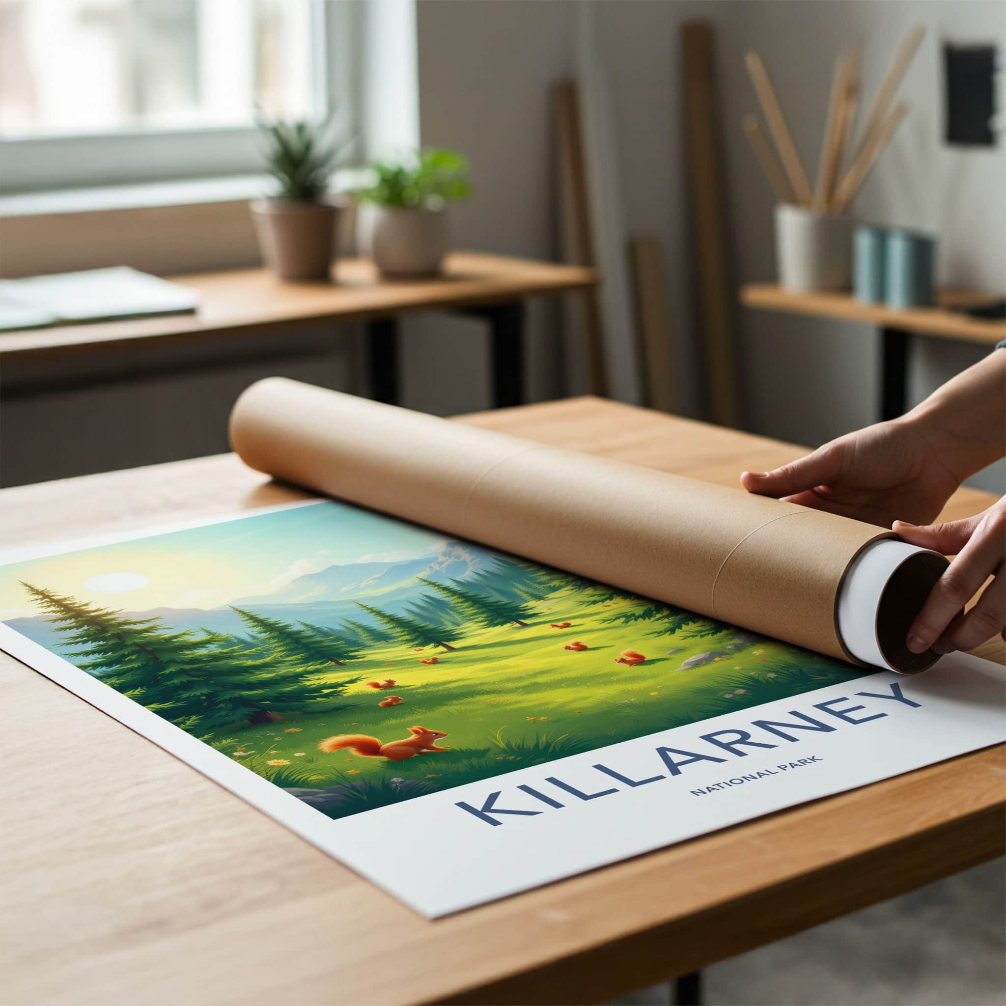 Killarney National Park Poster - Ireland Wall Art - Sunny Forest Squirrels Home Decor