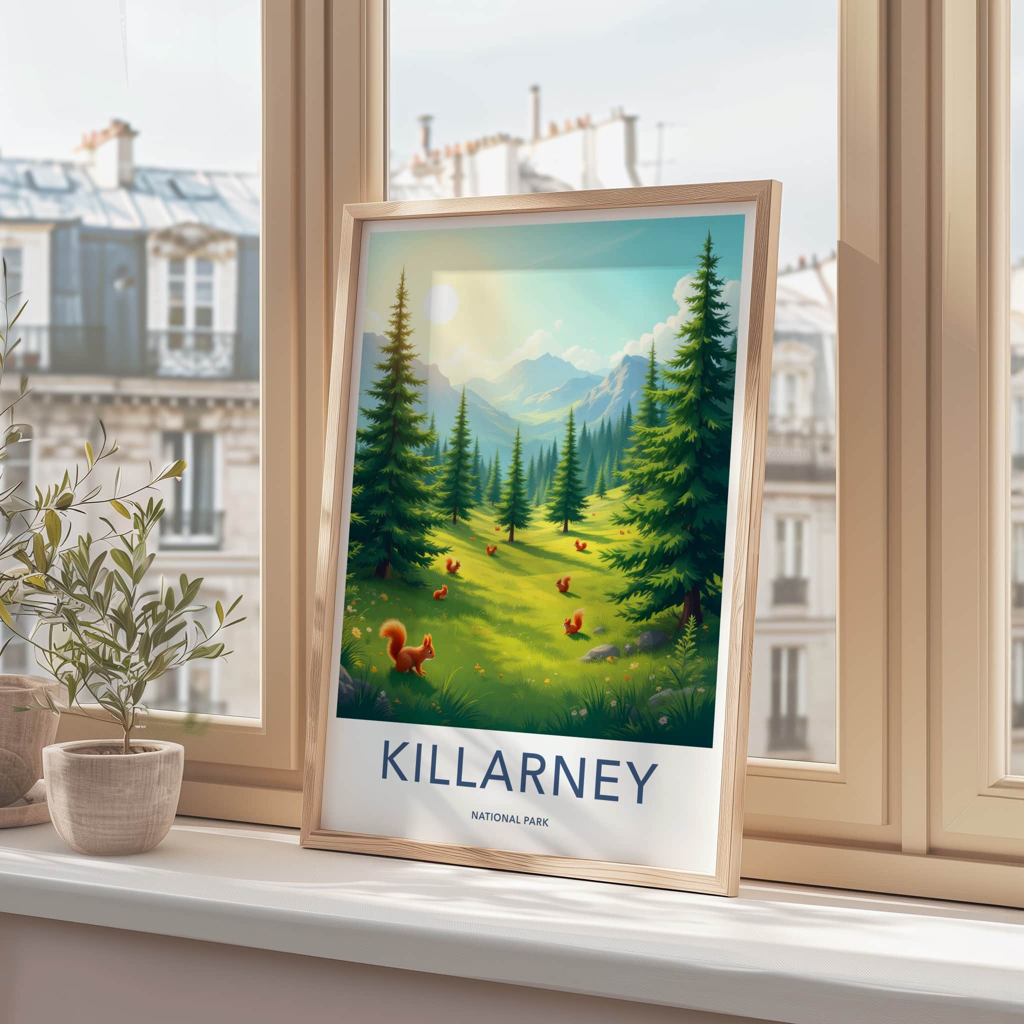 Killarney National Park Poster - Ireland Wall Art - Sunny Forest Squirrels Home Decor