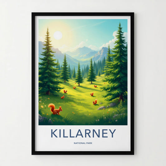 Killarney National Park Poster - Ireland Wall Art - Sunny Forest Squirrels Home Decor