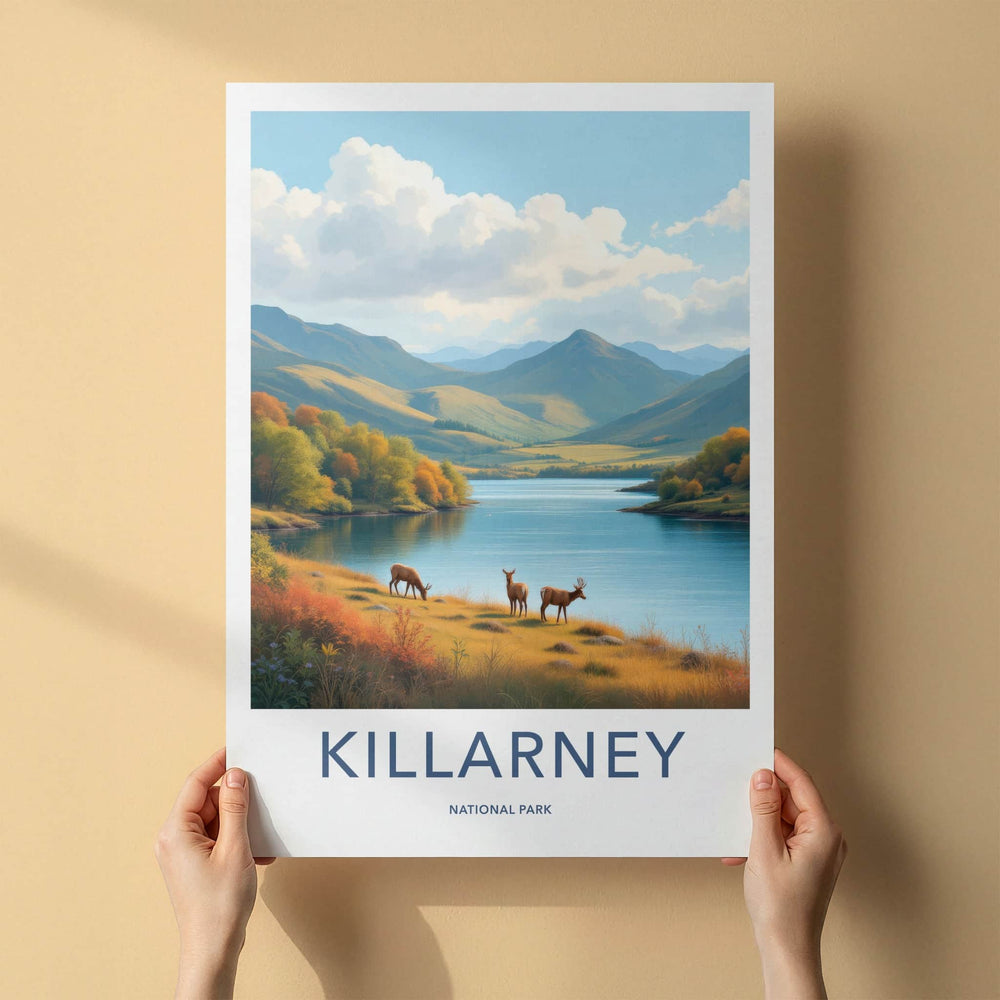 Killarney Poster - Ireland Travel Art - Deer Mountain Lake Home Decor
