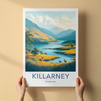 Killarney Poster - Ireland Travel Art - Mountain Lake Deer Home Decor