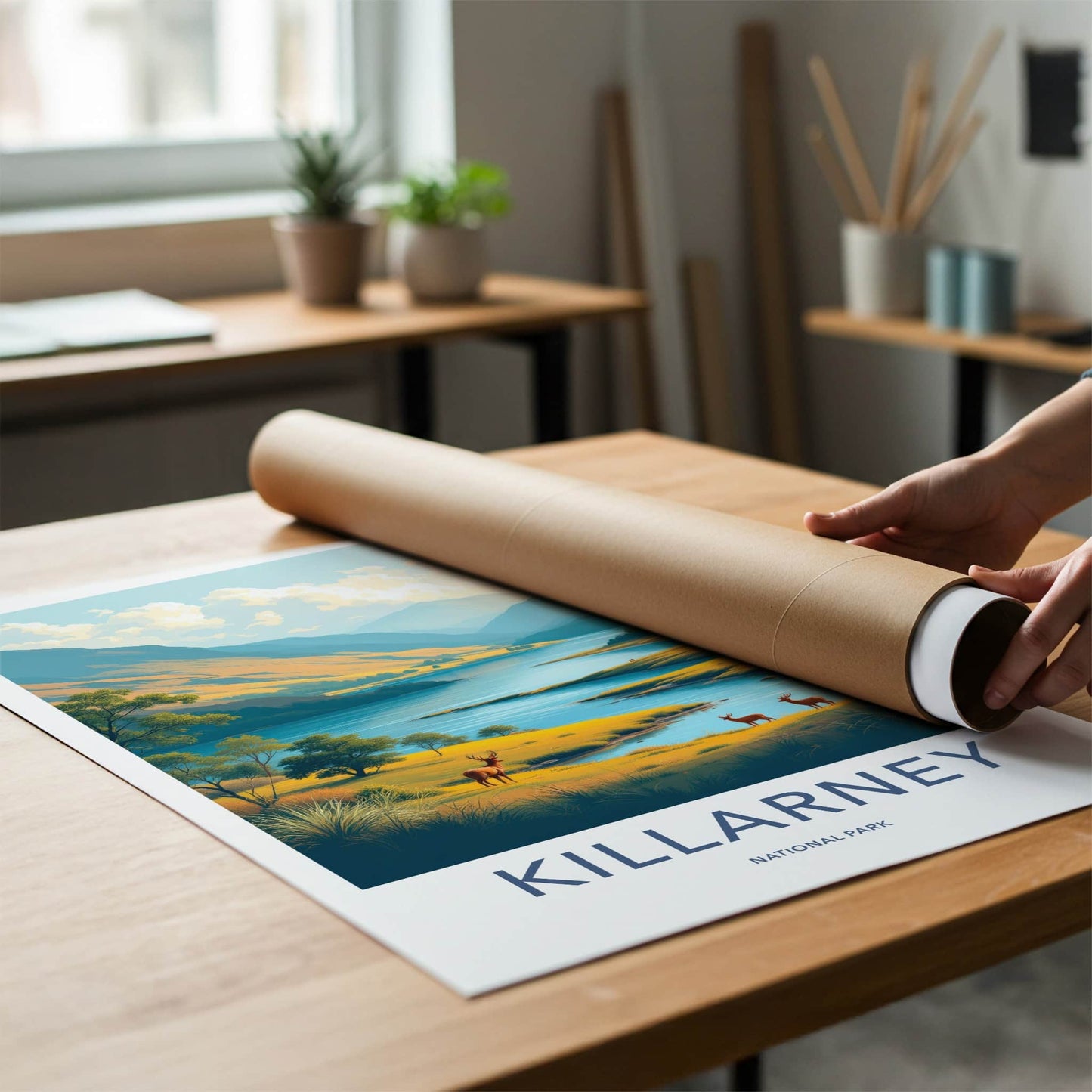 Killarney Poster - Ireland Travel Art - Mountain Lake Deer Home Decor