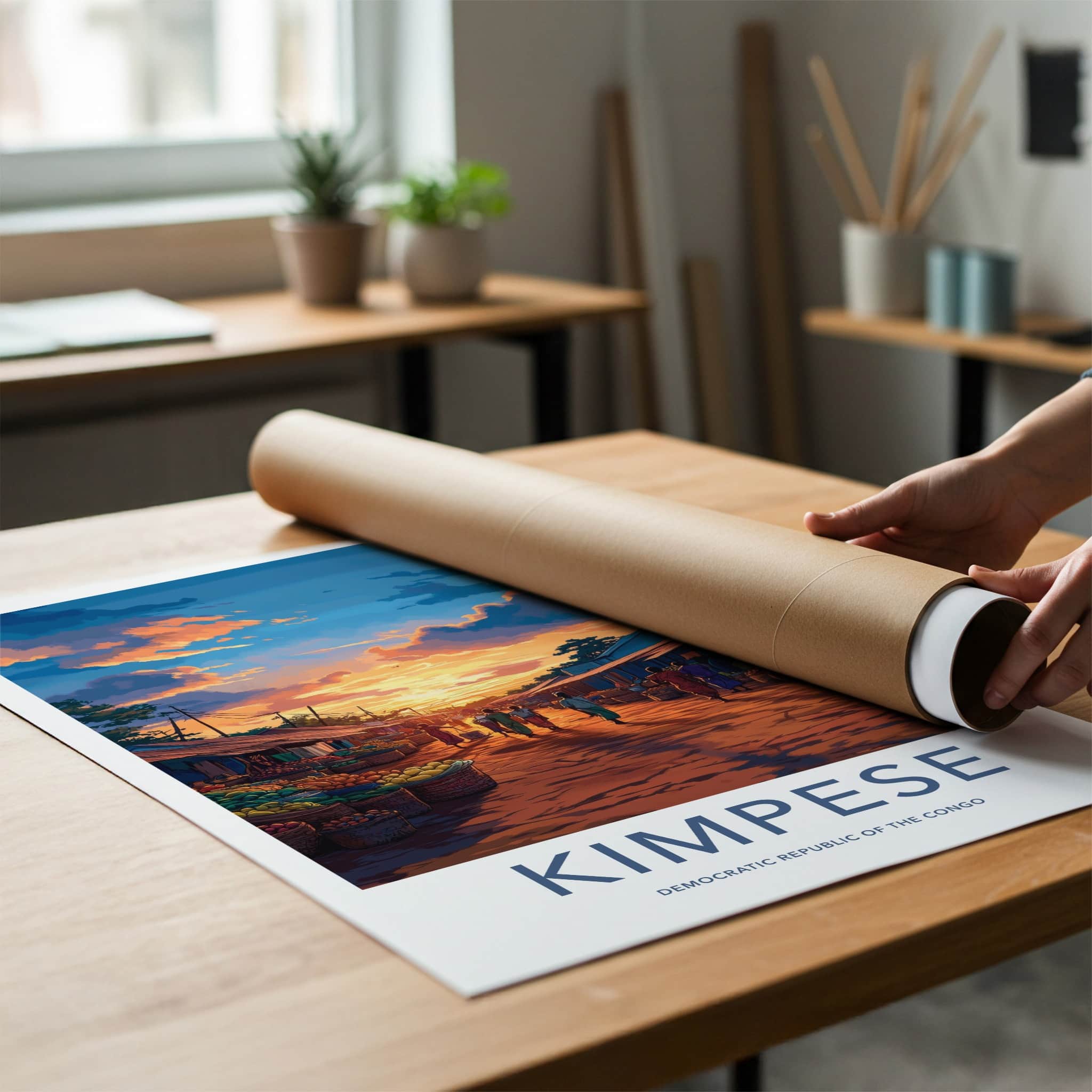 Kimpese Poster - Congo Travel Art - Vibrant Market Sunset Home Decor