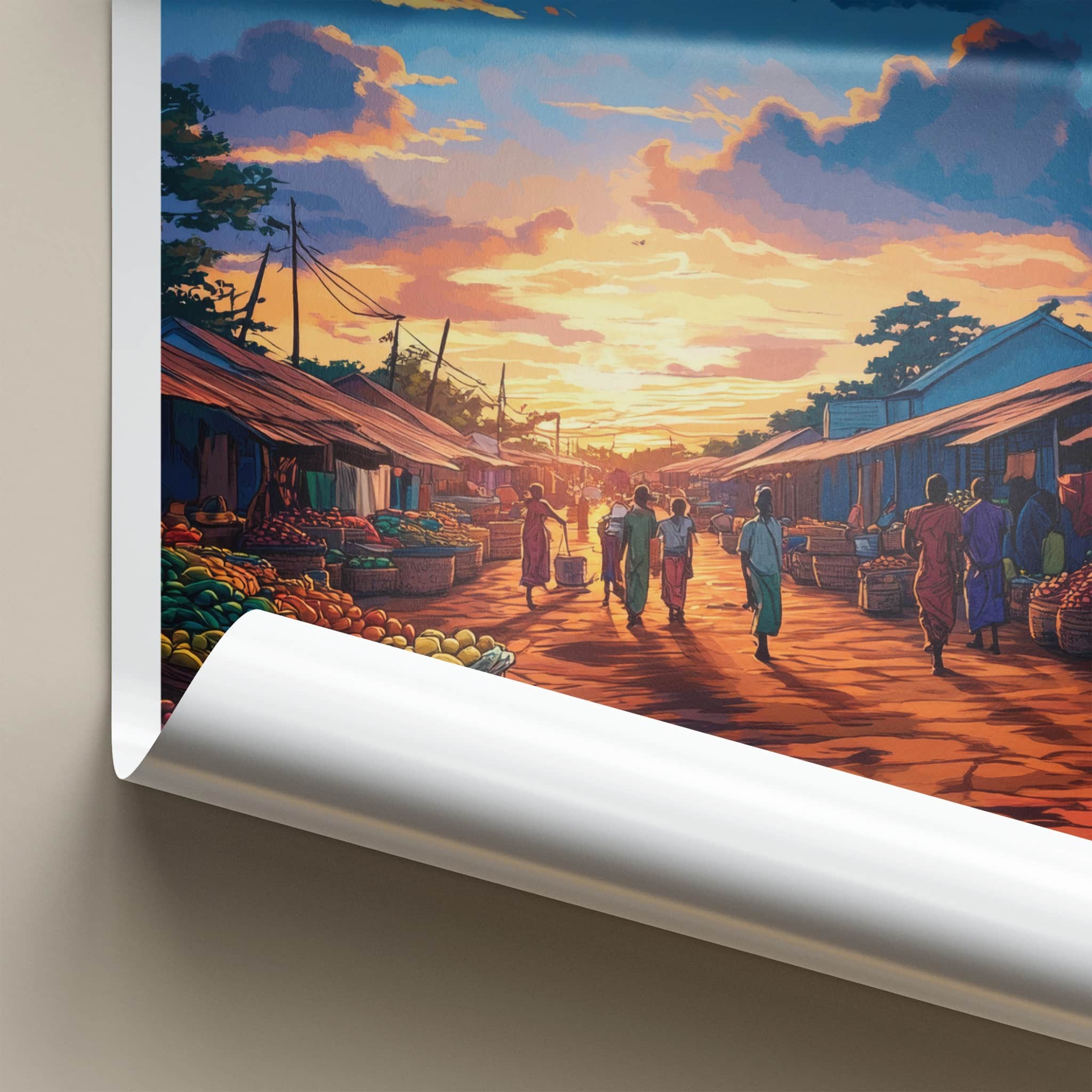 Kimpese Poster - Congo Travel Art - Vibrant Market Sunset Home Decor