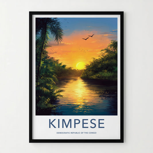 KIMPESE Poster - Democratic Republic of the Congo Travel Art - Tropical River Sunset Home Decor