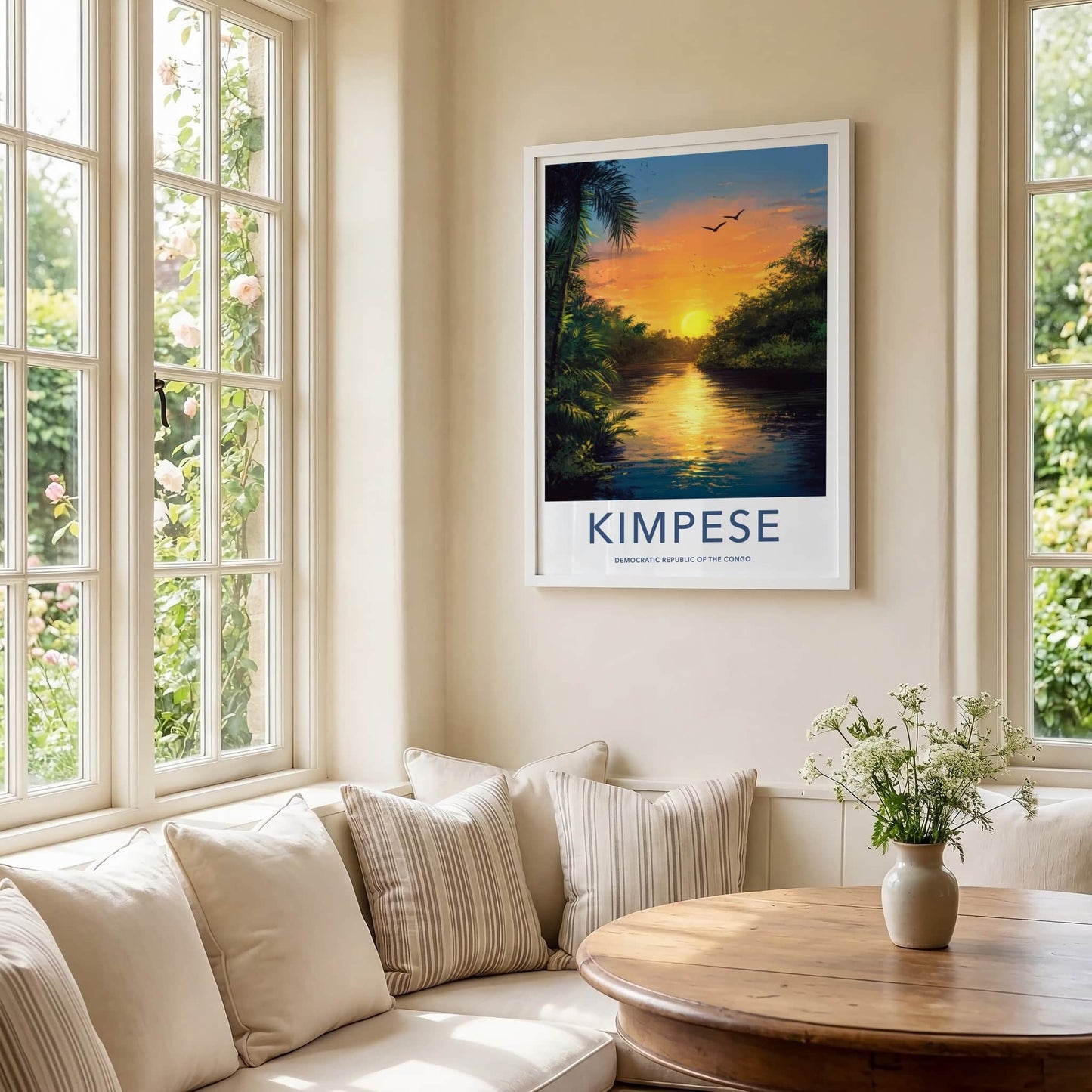 KIMPESE Poster - Democratic Republic of the Congo Travel Art - Tropical River Sunset Home Decor