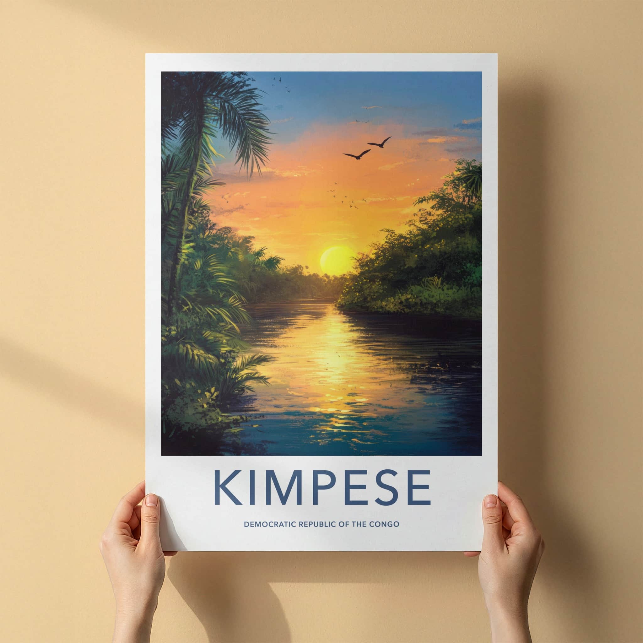KIMPESE Poster - Democratic Republic of the Congo Travel Art - Tropical River Sunset Home Decor