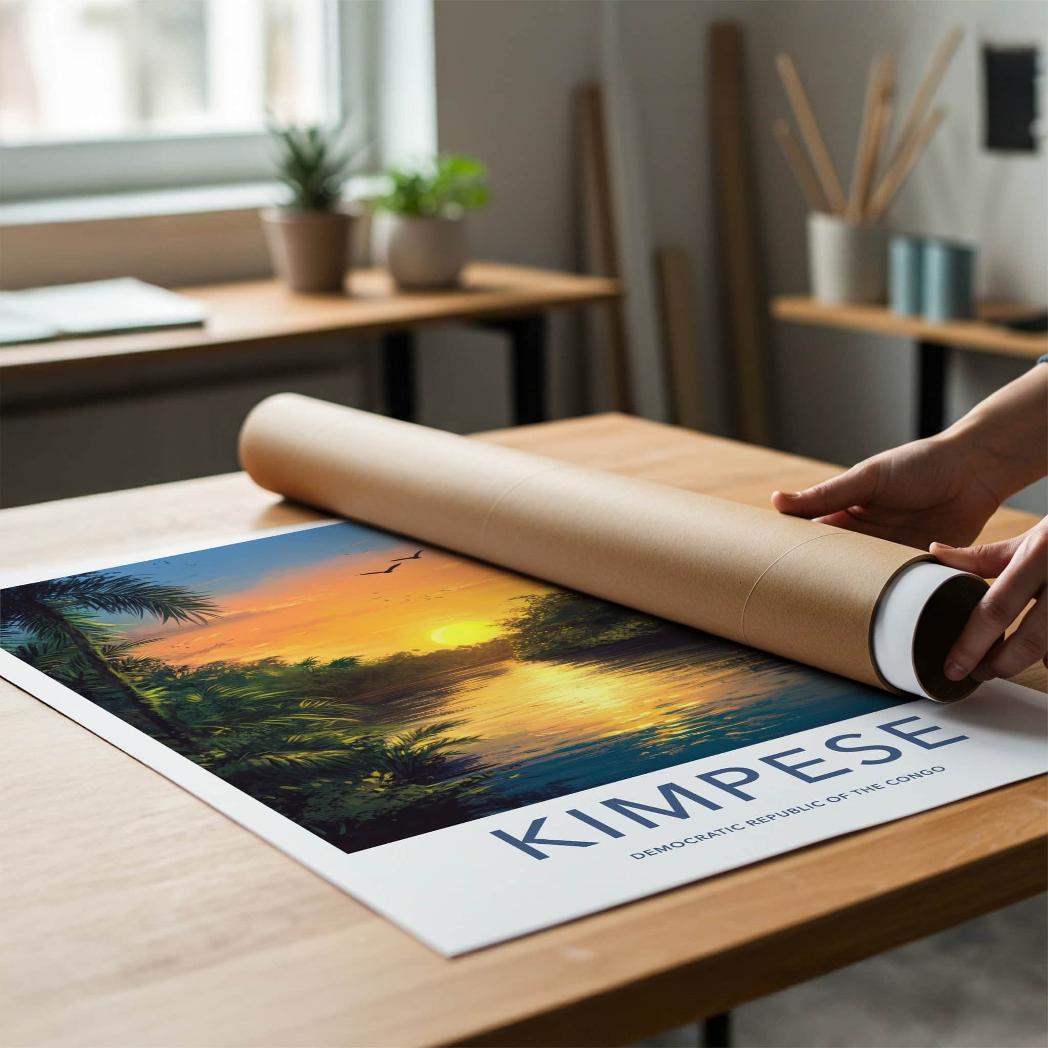 KIMPESE Poster - Democratic Republic of the Congo Travel Art - Tropical River Sunset Home Decor