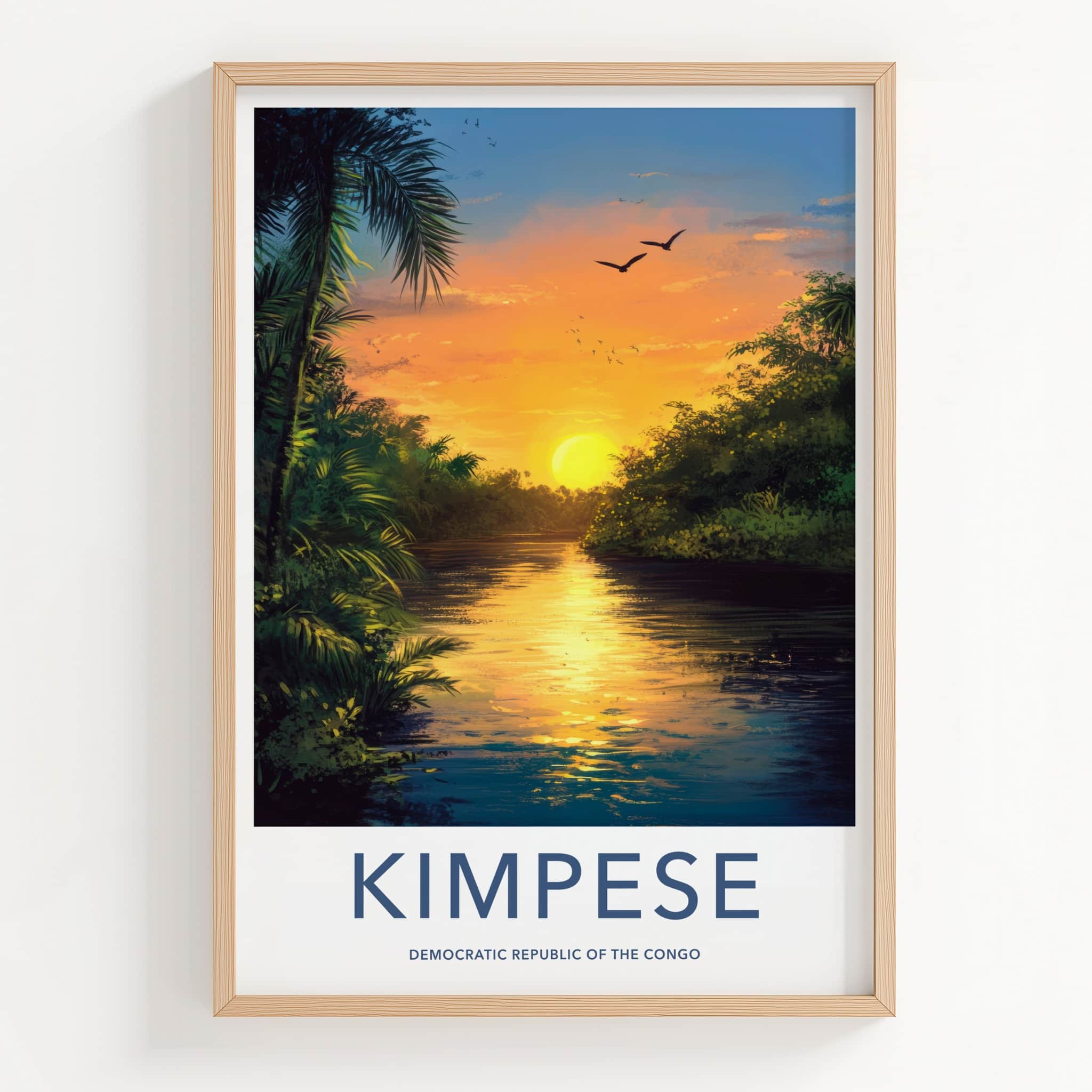 KIMPESE Poster - Democratic Republic of the Congo Travel Art - Tropical River Sunset Home Decor