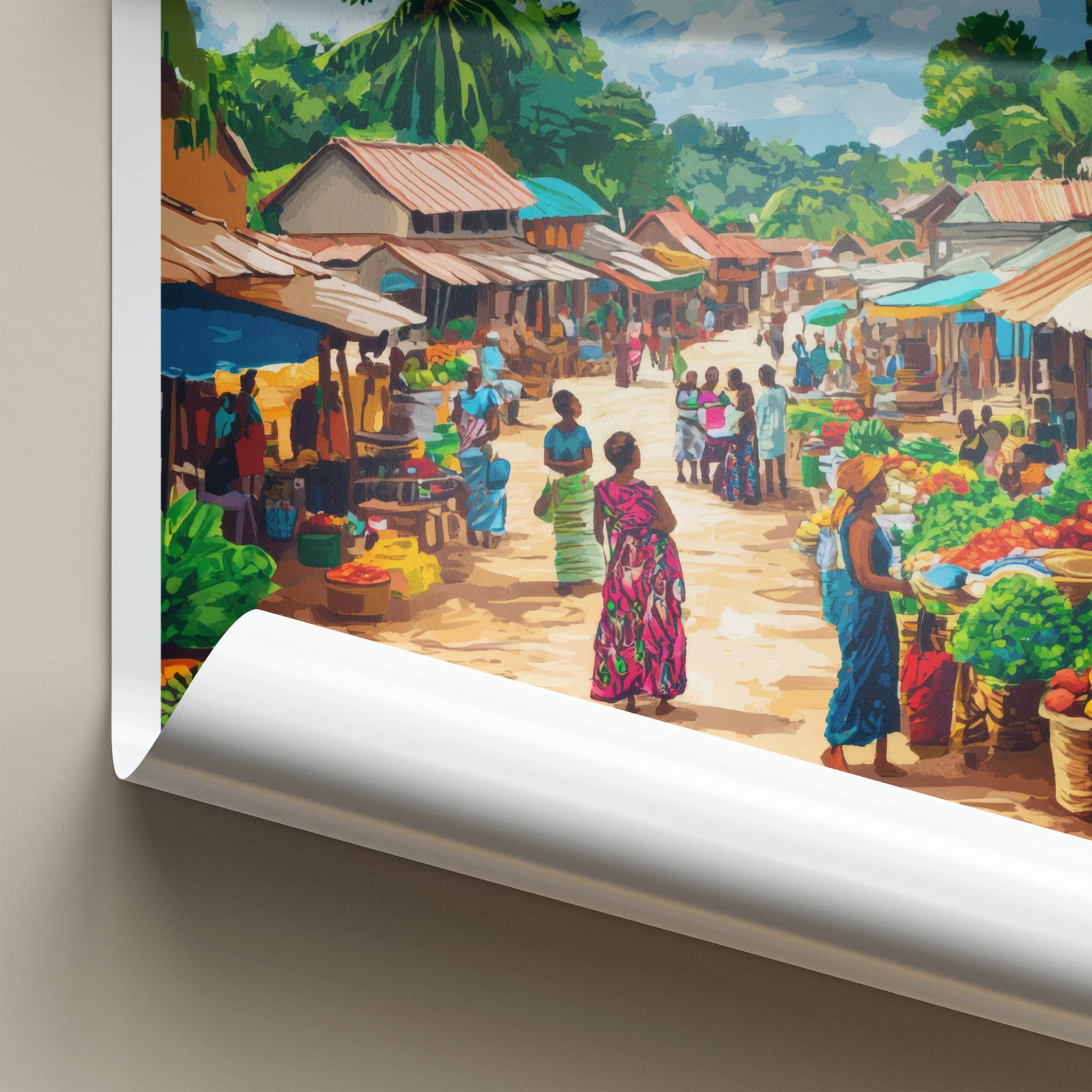 Kimpese Poster - DR Congo Travel Art - Lively Village Market Home Art