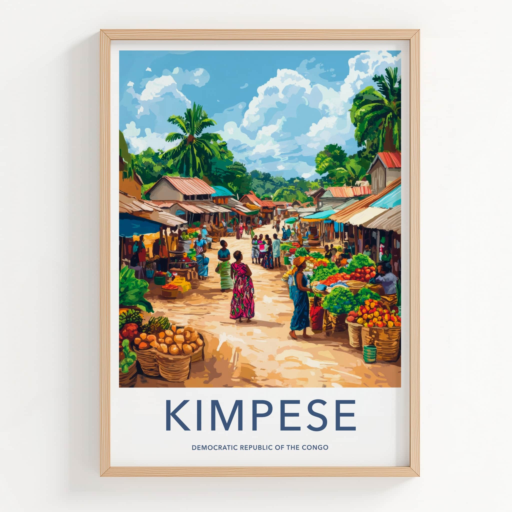 Kimpese Poster - DR Congo Travel Art - Lively Village Market Home Art