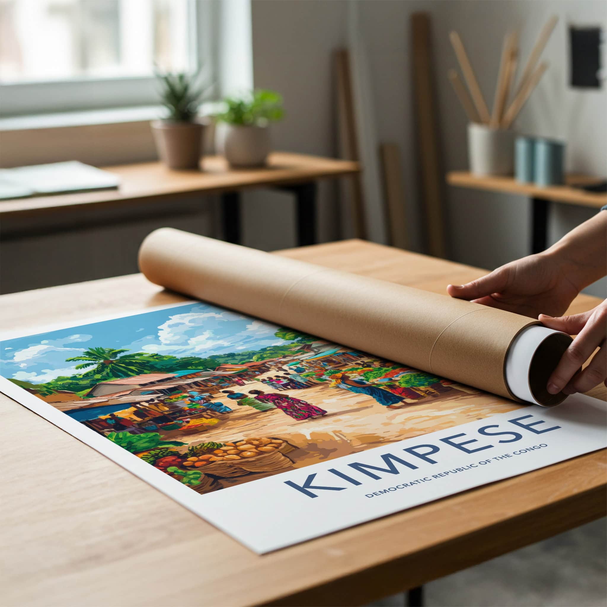 Kimpese Poster - DR Congo Travel Art - Lively Village Market Home Art