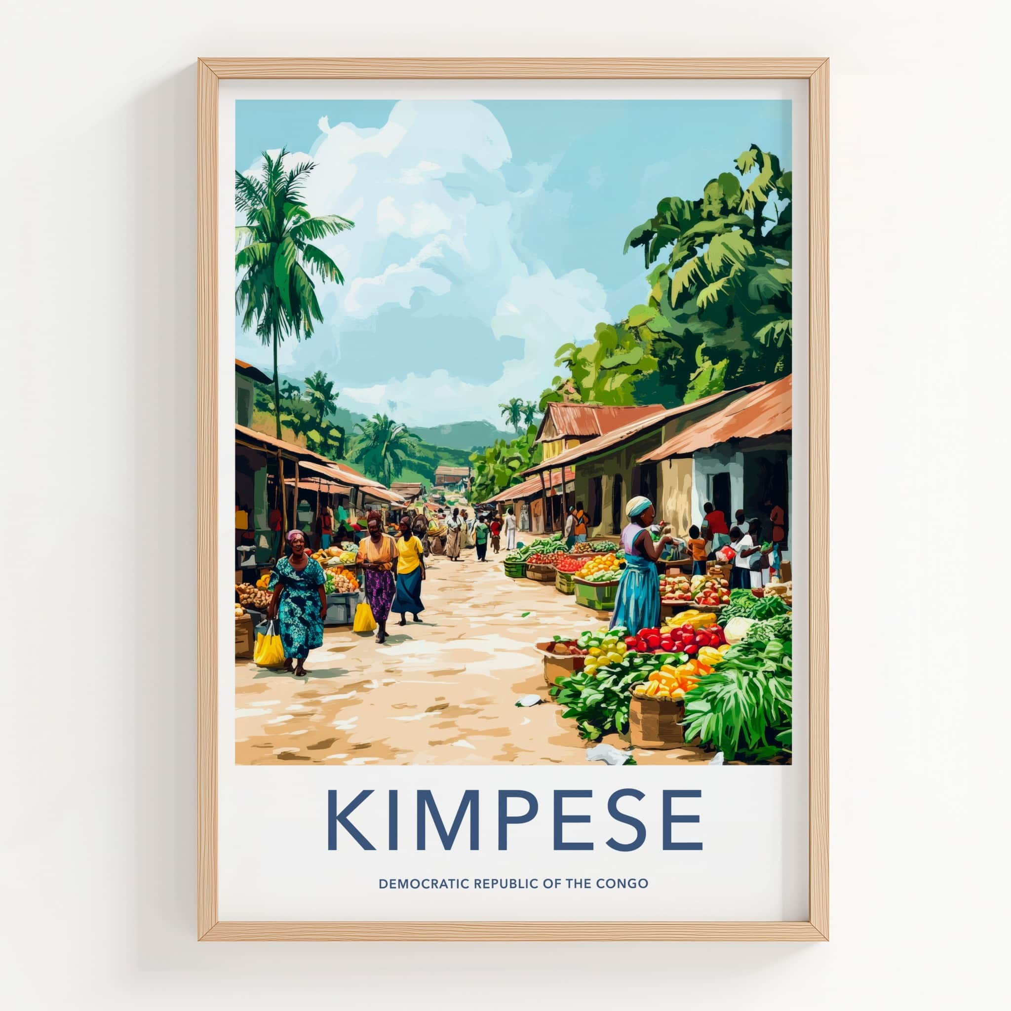 Kimpese Poster - DR Congo Travel Print - Bustling African Market Lounge Decor