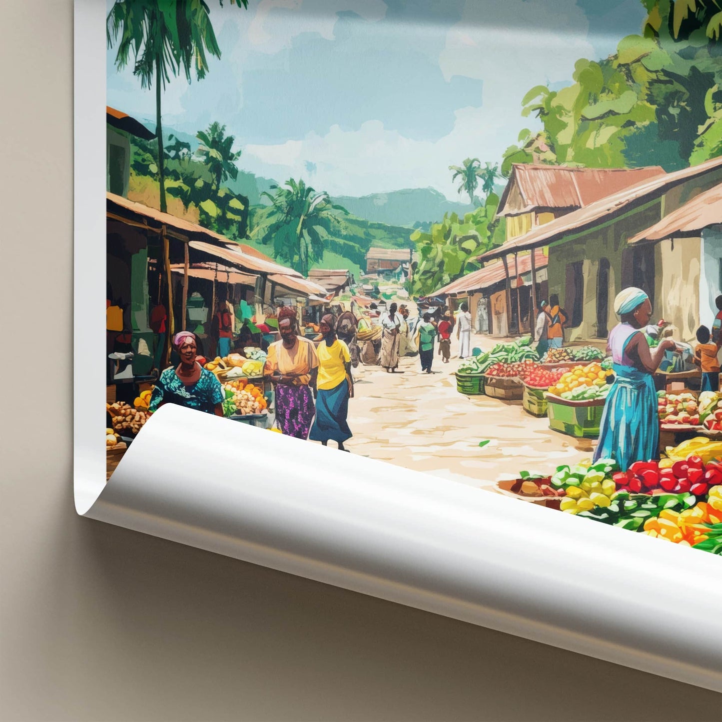Kimpese Poster - DR Congo Travel Print - Bustling African Market Lounge Decor
