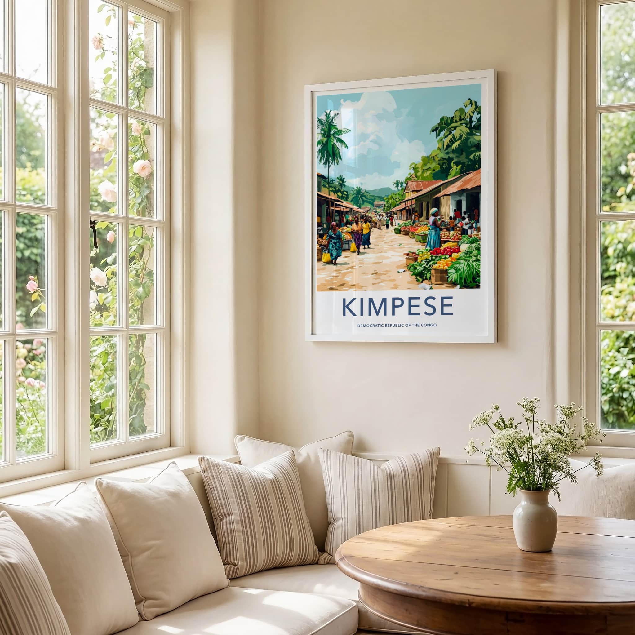 Kimpese Poster - DR Congo Travel Print - Bustling African Market Lounge Decor