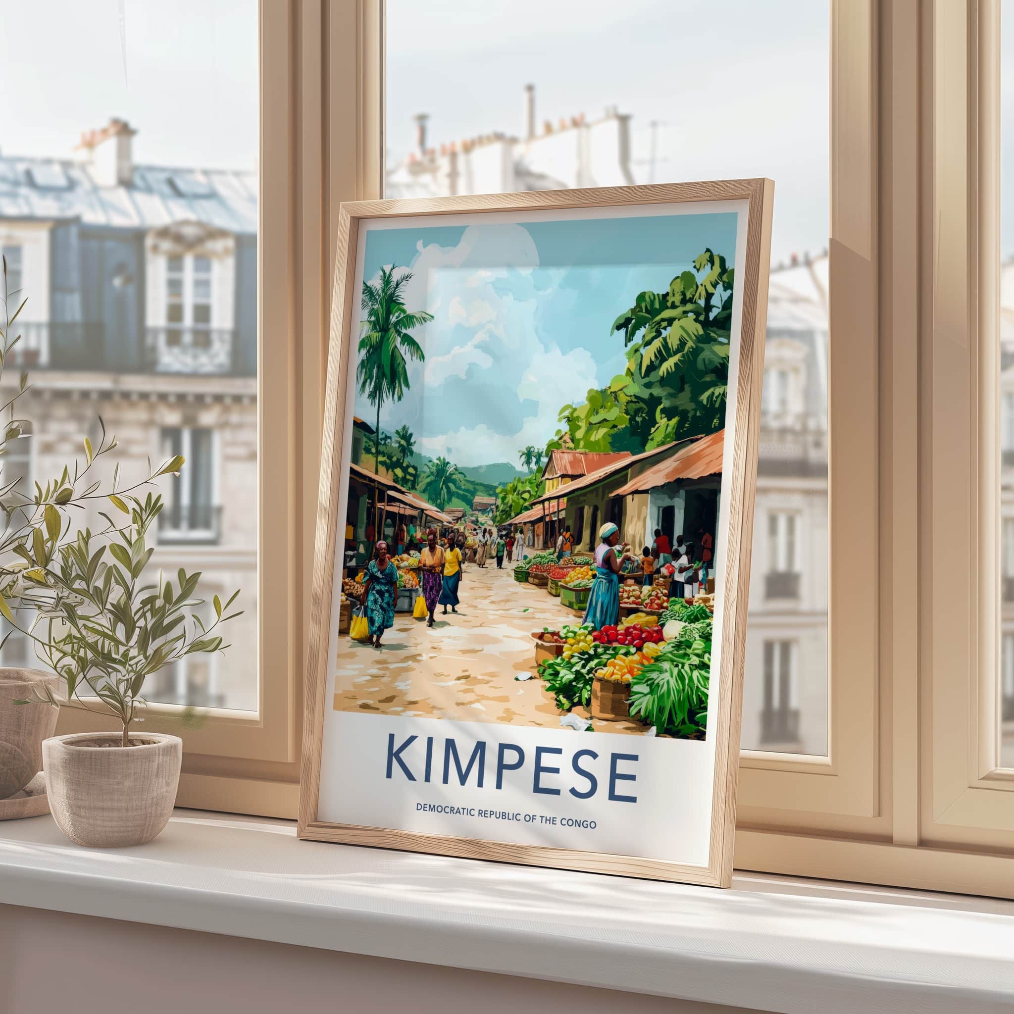 Kimpese Poster - DR Congo Travel Print - Bustling African Market Lounge Decor
