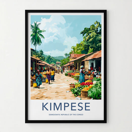Kimpese Poster - DR Congo Travel Print - Bustling African Market Lounge Decor