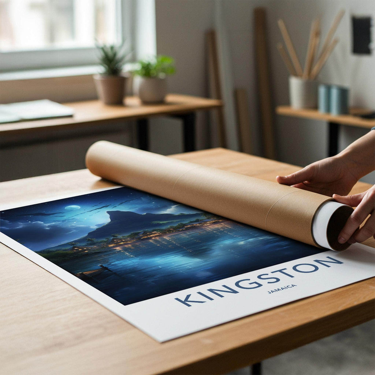 Kingston Jamaica Poster - Scenic Island Print With Moonlit Waterfront