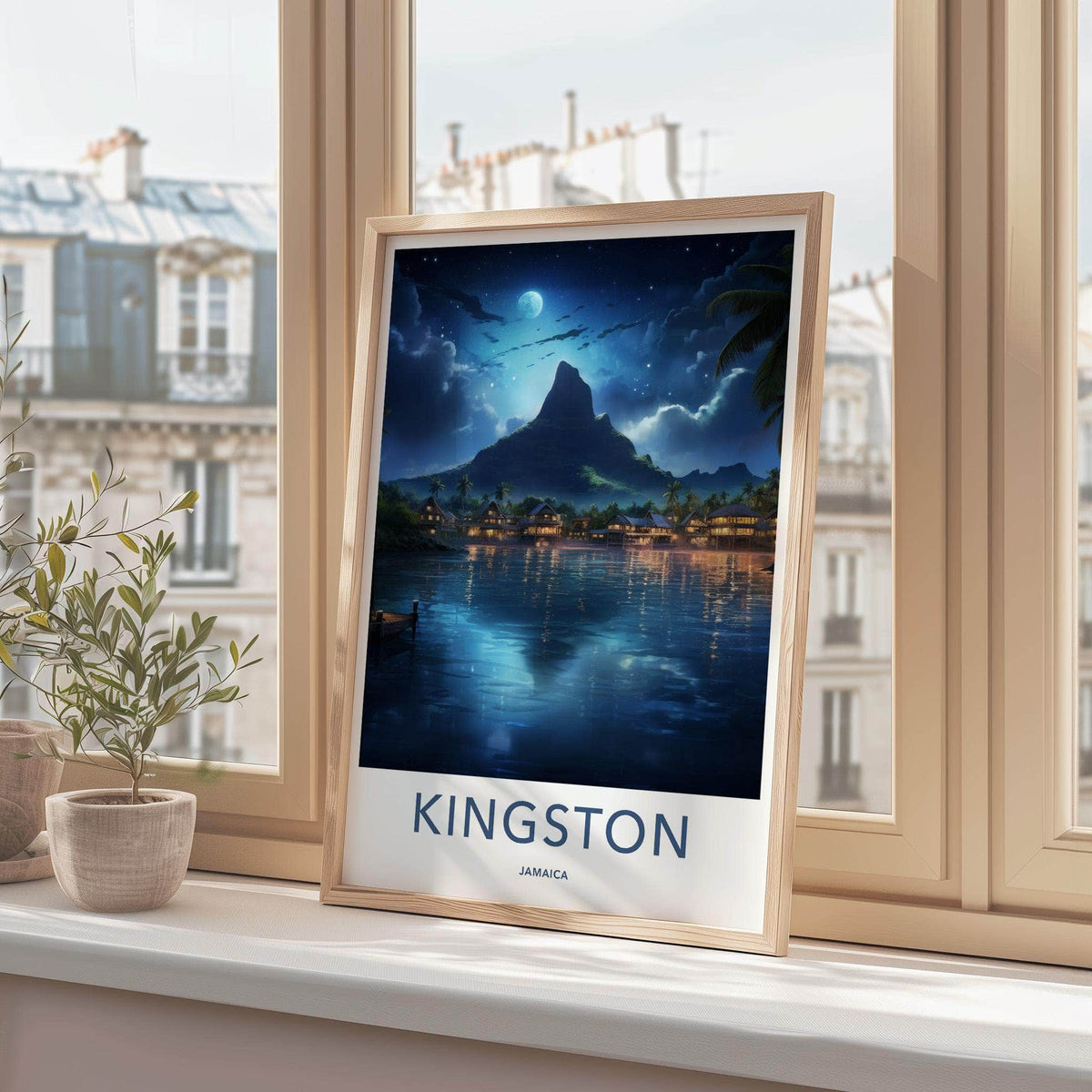 Kingston Jamaica Poster - Scenic Island Print With Moonlit Waterfront