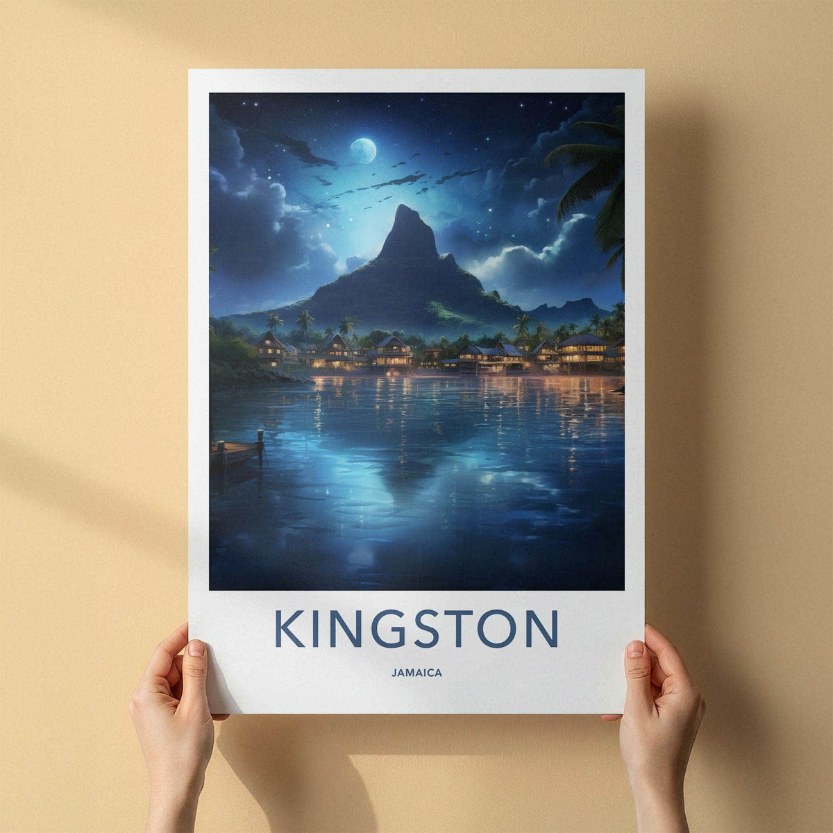 Kingston Jamaica Poster - Scenic Island Print With Moonlit Waterfront