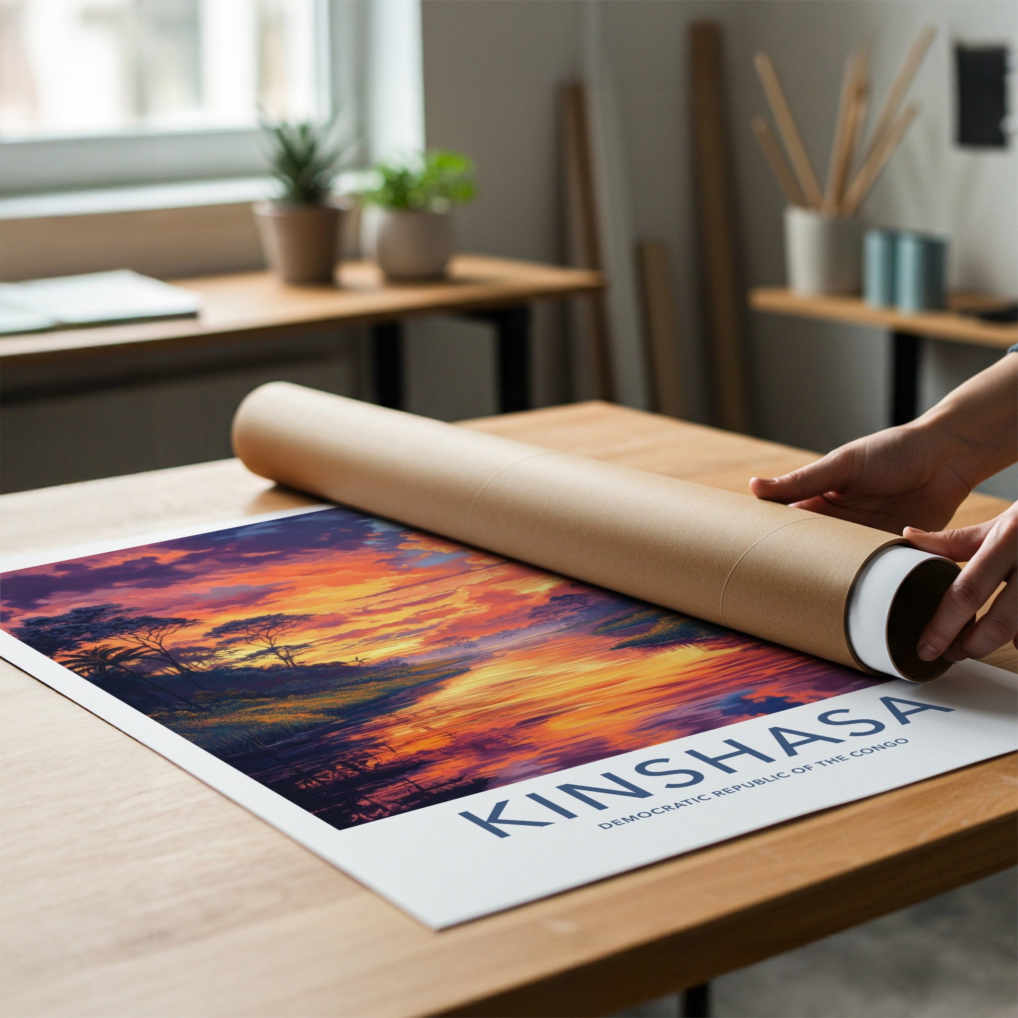 Kinshasa Poster - Democratic Republic of the Congo Art Print - Orange Sky River Gift