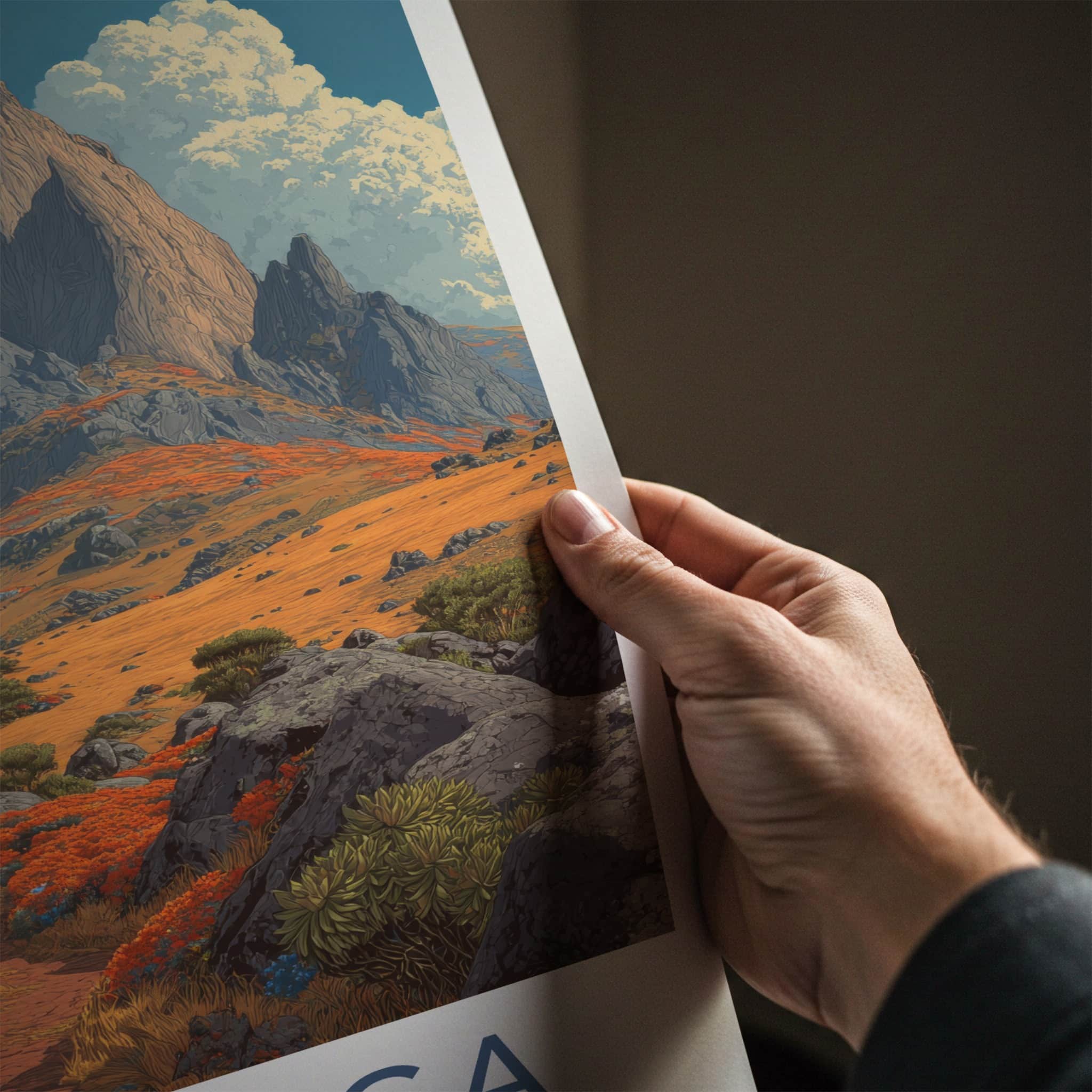Kirinyaga Poster - Africa Travel Art - Mountainous Orange Fields Home Decor