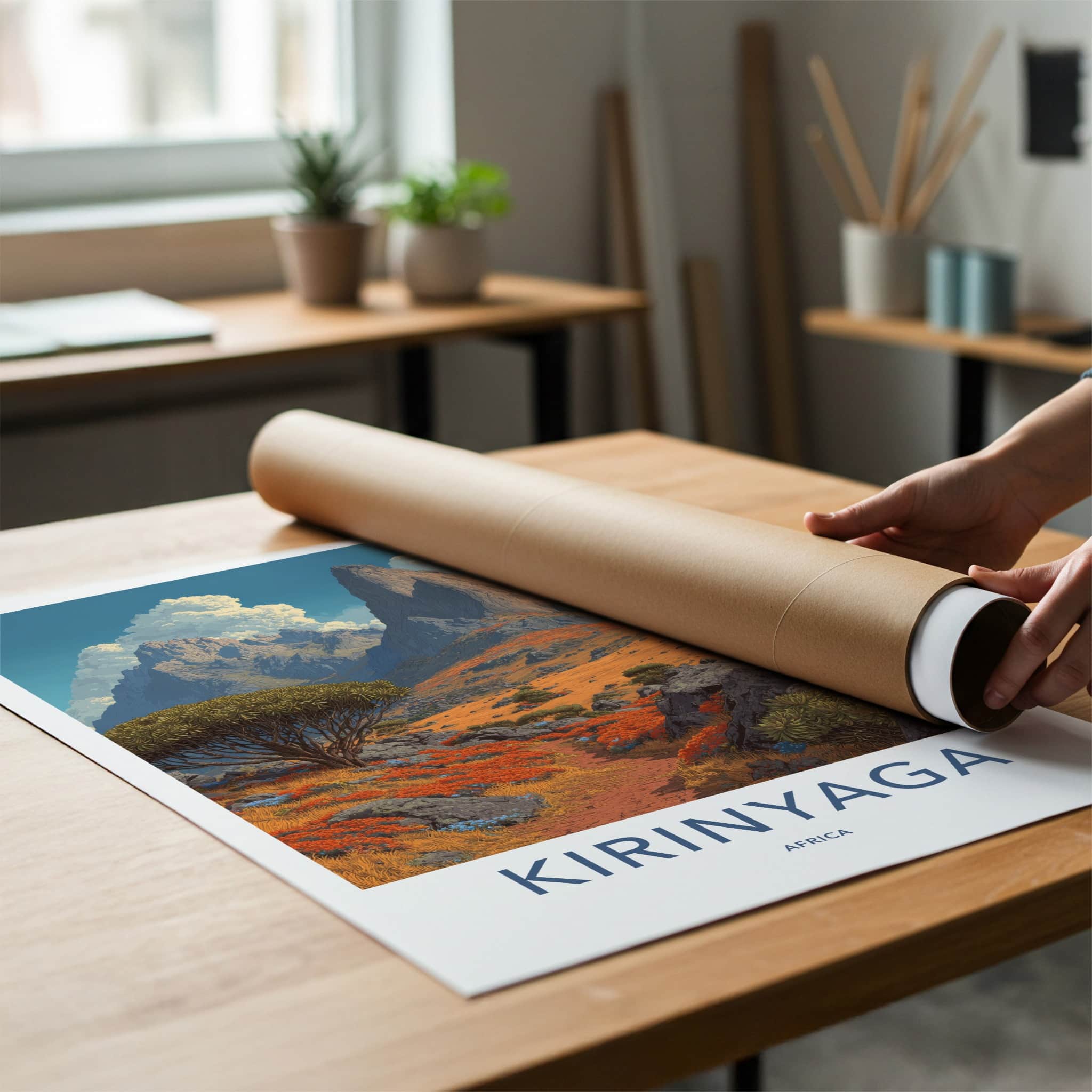Kirinyaga Poster - Africa Travel Art - Mountainous Orange Fields Home Decor