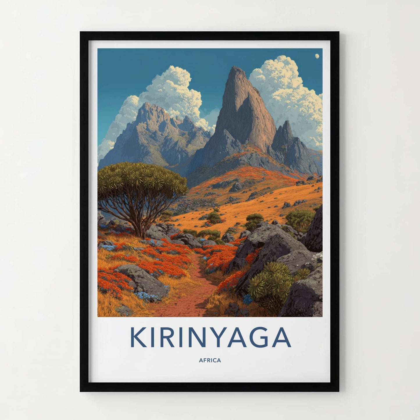 Kirinyaga Poster - Africa Travel Art - Mountainous Orange Fields Home Decor