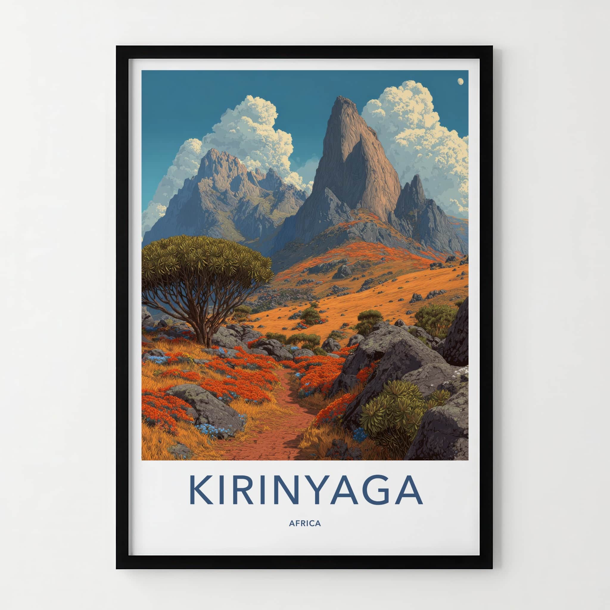 Kirinyaga Poster - Africa Travel Art - Mountainous Orange Fields Home Decor