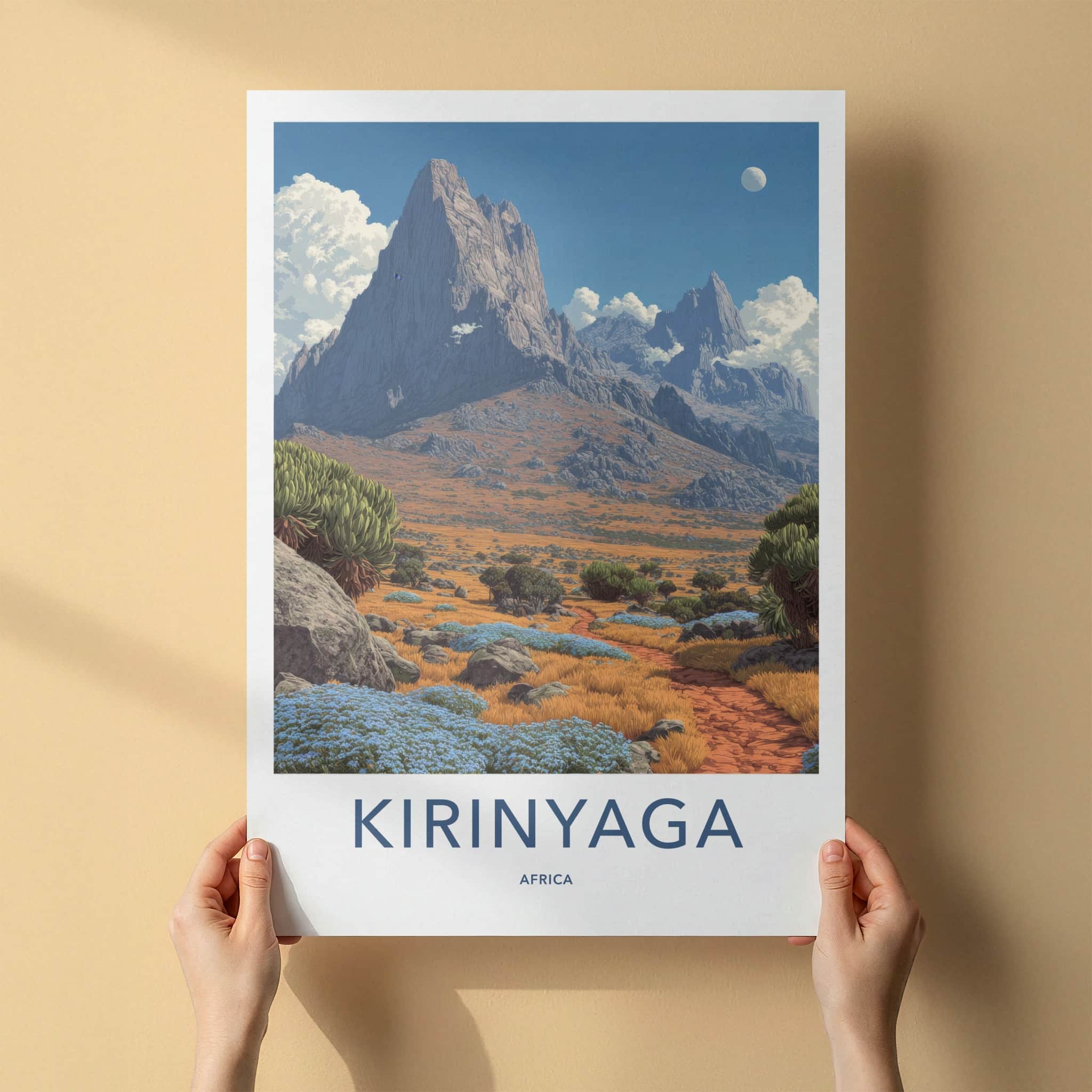 Kirinyaga Poster - Kenya Mountain Moonscape Framed Art