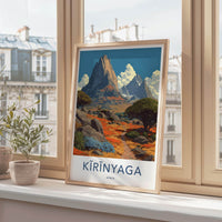 Kirinyaga Poster - Kenya Travel Art - Mountain Path Blue Flowers Home Decor