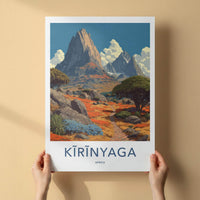 Kirinyaga Poster - Kenya Travel Art - Mountain Path Blue Flowers Home Decor