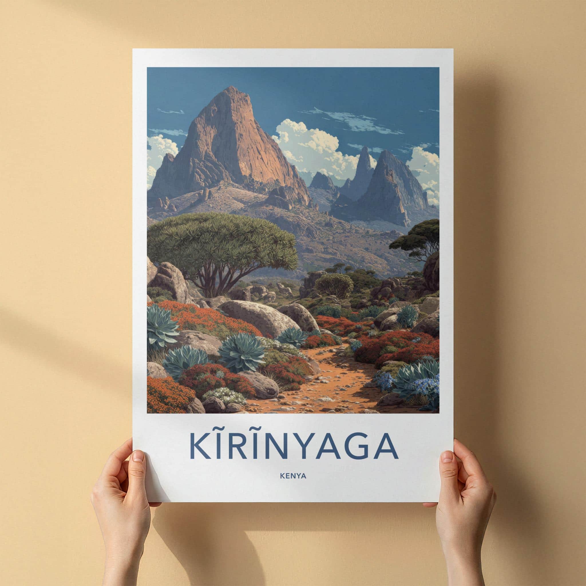 Kirinyaga Poster - Kenya Travel Art - Rugged Mountain Trail Home Decor