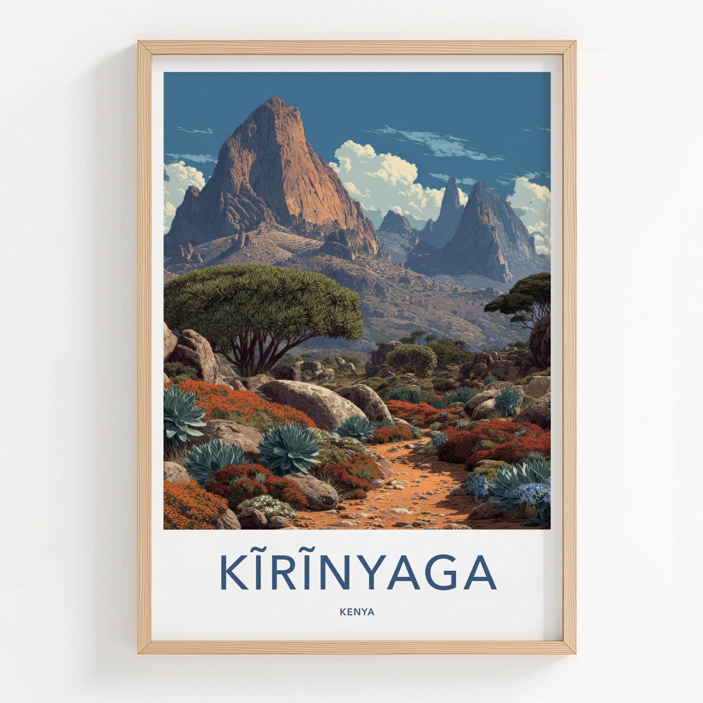 Kirinyaga Poster - Kenya Travel Art - Rugged Mountain Trail Home Decor