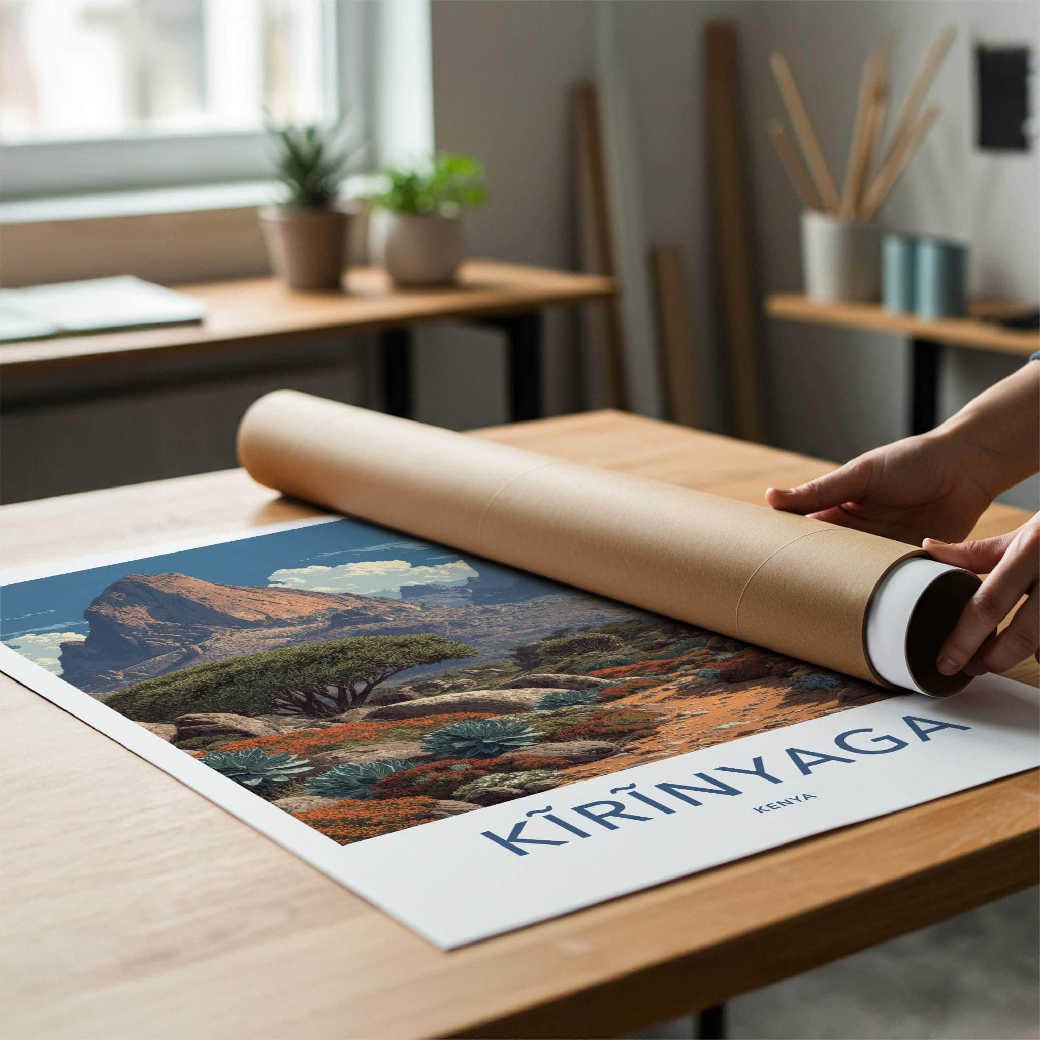 Kirinyaga Poster - Kenya Travel Art - Rugged Mountain Trail Home Decor